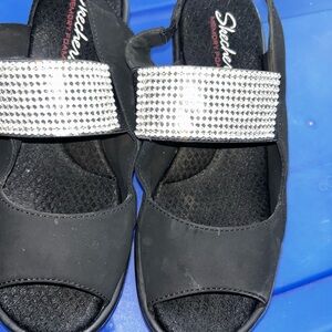 Skechers Black and Rhinestone Wedge Sandals Size 9